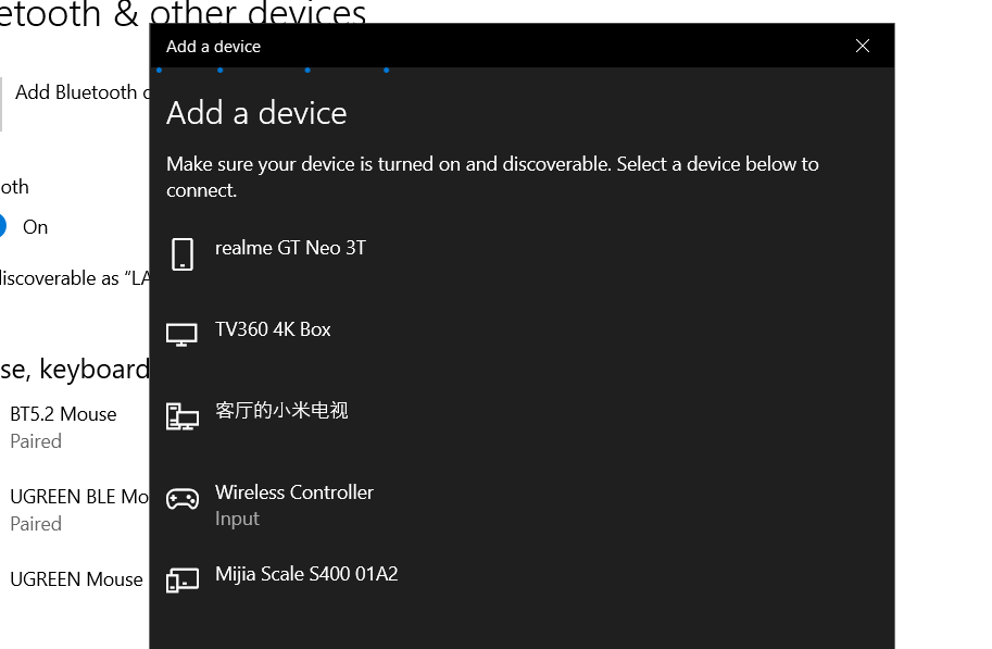 Menu kết nối Bluetooth